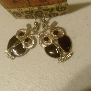 Handmade black metal owl earrings
